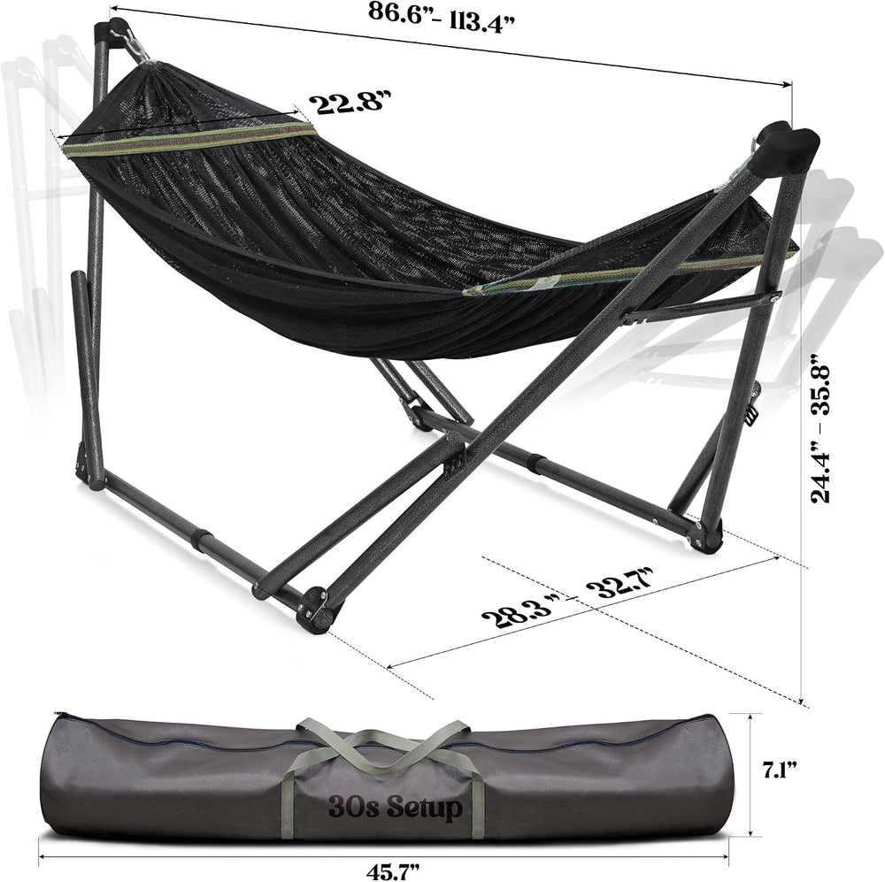 Tranquillo Uniki Hammocks, Instant 30s Foldable Hammock with Stand, Black