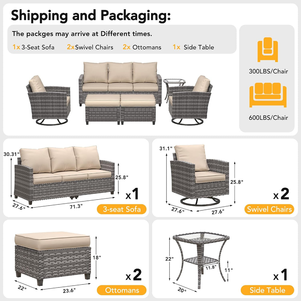 6 Piece Patio Furniture Set with Swivel Chairs,Patio Set,Khaki