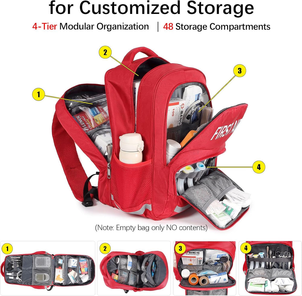 50L Large First Aid Bag Empty Medical Trauma Backpack 48 Units Waterproof EMT...