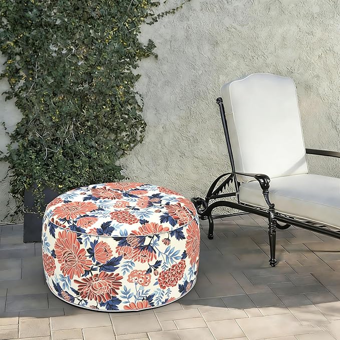 LVTXIII Indoor/Outdoor Extra Large Inflatable Ottoman Pouf D31 x H14 Inch, Ro...