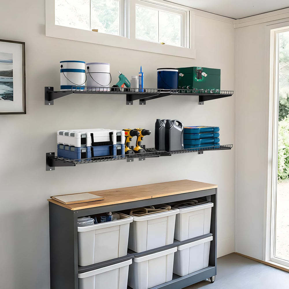 Garage Wall Shelving 24"x16.5" 4-Pack, Wall Mounted Shelves, Black