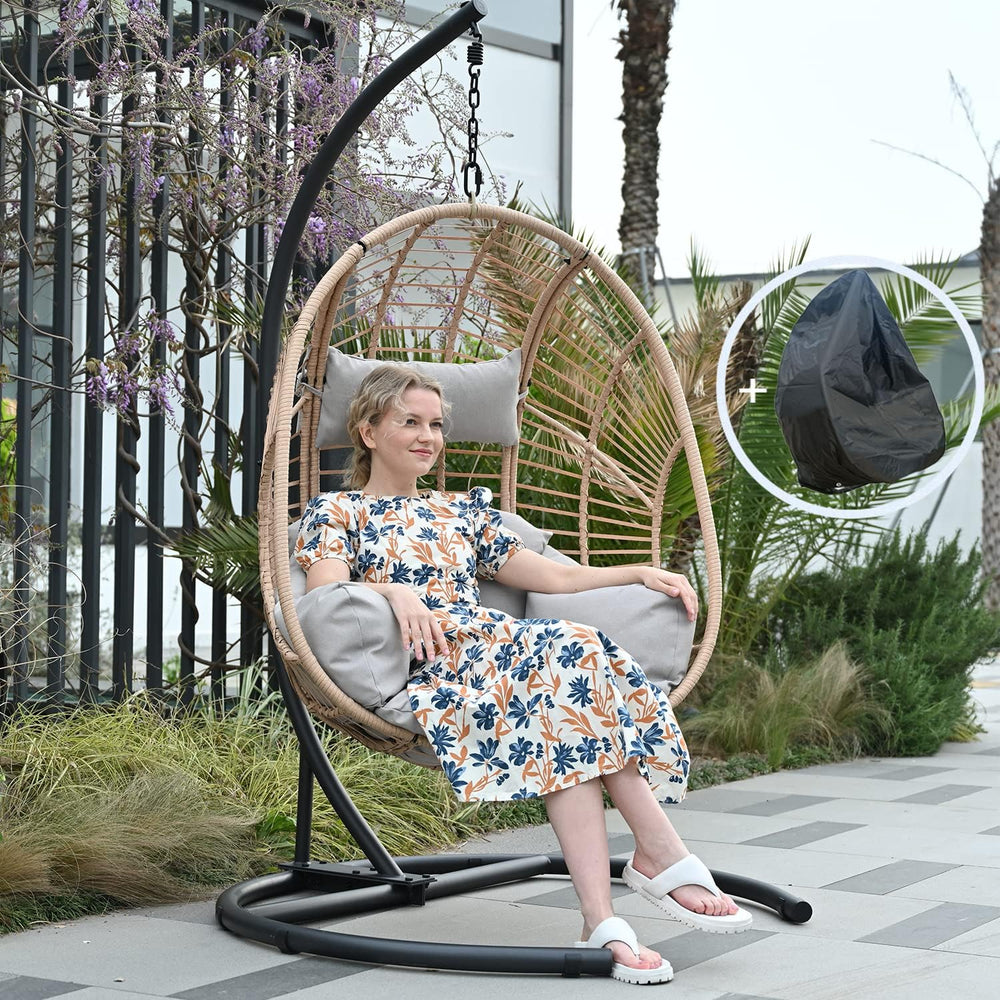 JOYBASE Hanging Egg Chair with Stand, Patio Swing Chair with Stand and Cushio...