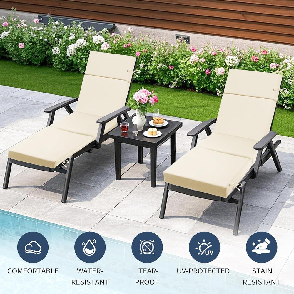2 Pack Beige Outdoor Chaise Lounge Cushions, 72x21x3 in