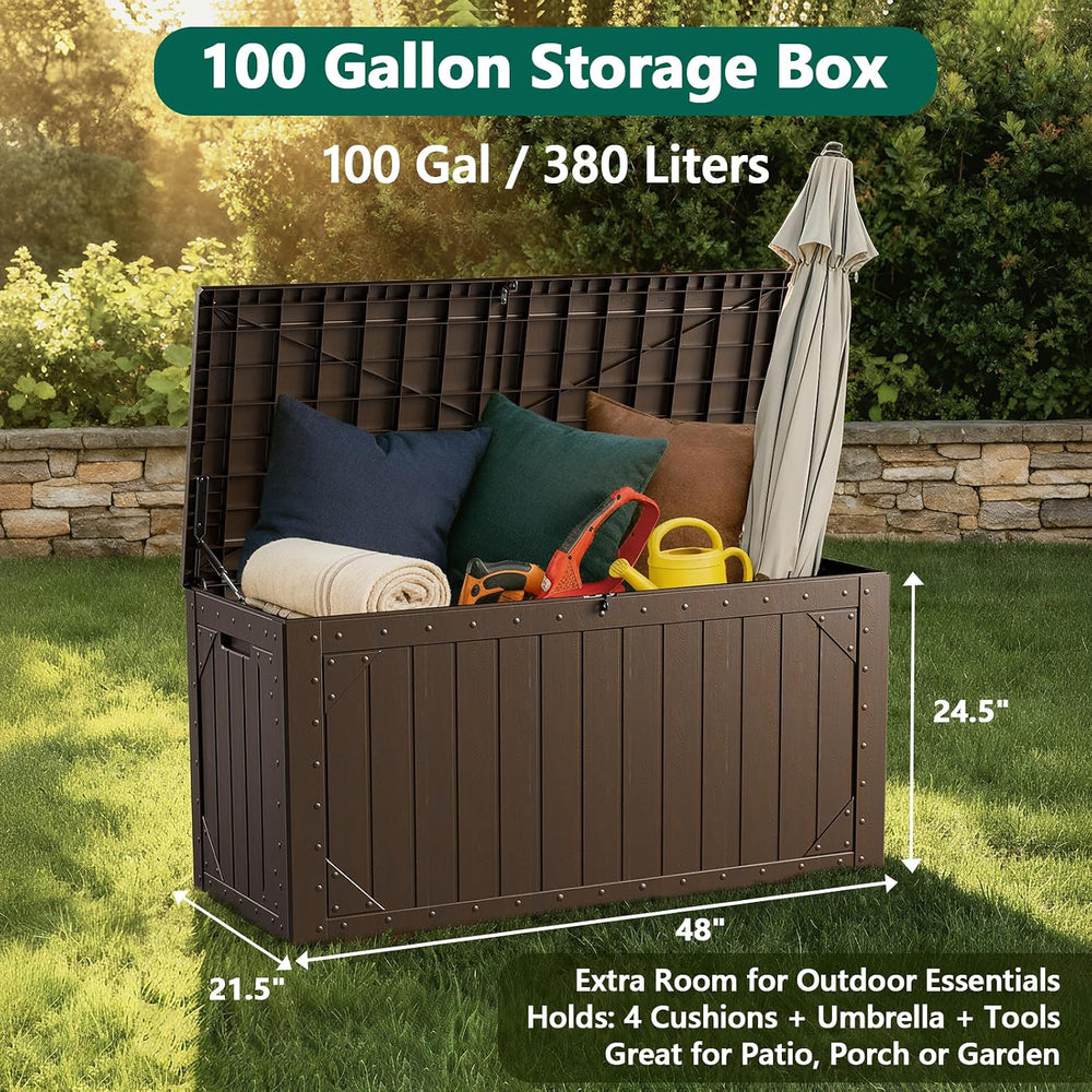 100 Gallon Outdoor Storage Box, Waterproof Resin Deck Box Organizer for Patio...
