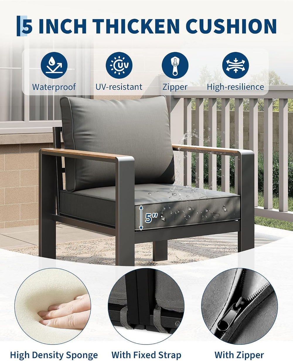Garvee Aluminum Patio Furniture Set 7 Seats with Coffee Table