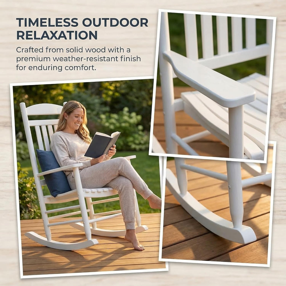 Wooden Outdoor Rocking Chair, Weatherproof Oversized Rocking Chair, Heavy Dut...