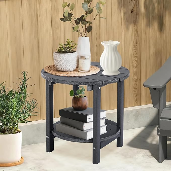 LZRS Round Adirondack Side Table Double End Table, Outdoor Side Tables for Pa...
