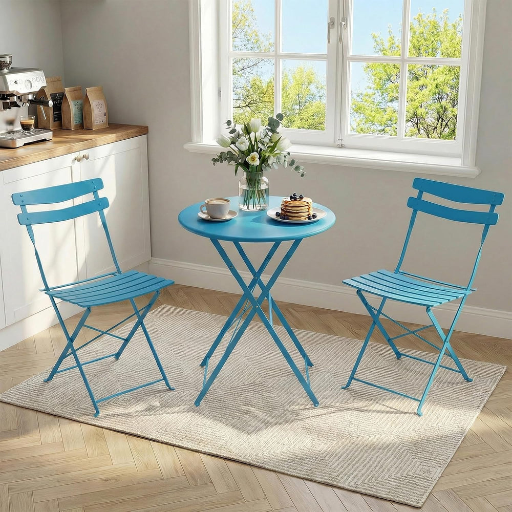 GarveeLife 3 Piece Patio Bistro Set, Patio Furniture Set, Peacock Blue