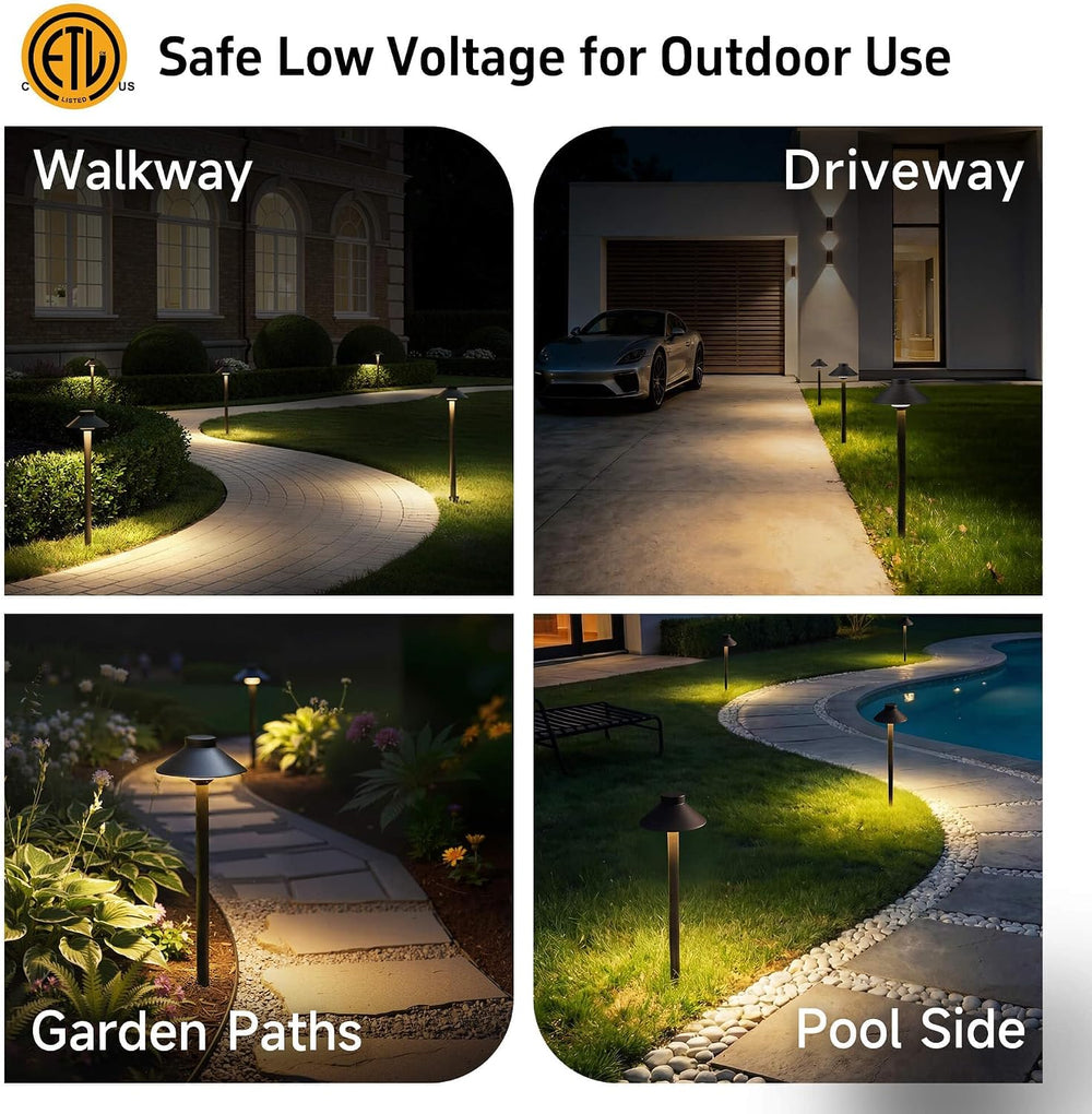 Brass Low Voltage Pathway Lights, 12V Hat-Top Bronze IP65 Waterproof LED Land...