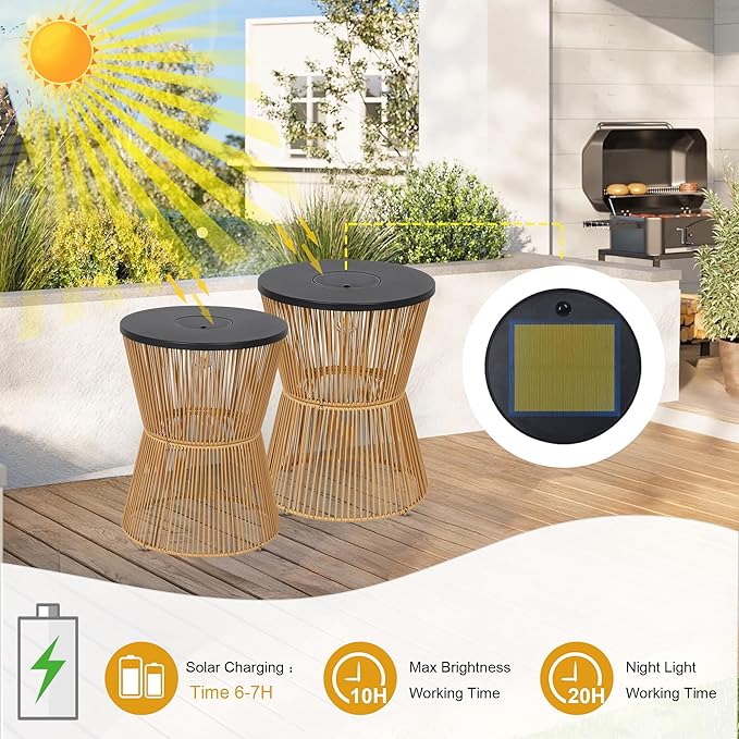 HMVPL Solar Outdoor Side Table with Dimmable Light, Patio Side Tables for Out...