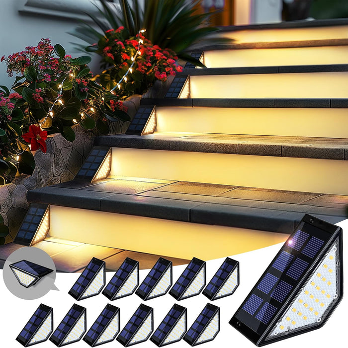 PATIOWIN Solar Step Lights for Outside,24 LEDs Solar Stair Lights Waterproof IP65,Solar Deck Lights Outdoor for Yard, Porch, Front Door, Stair, Step, Patio, Deck(12 Pack, Warm White)