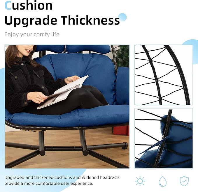 Double Egg Chair with Stand Hammock Swing Chair Foldable Hanging Loveseat, UV...