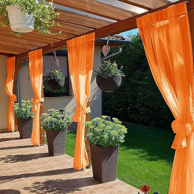 SpaceDresser Waterproof Outdoor Sheer Curtains for Patio - 2 Panels Rod Pocke...