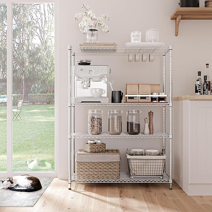 IZEUK 4-Tier Adjustable Heavy Duty Metal Wire Shelving Unit, Wide Storage Rac...