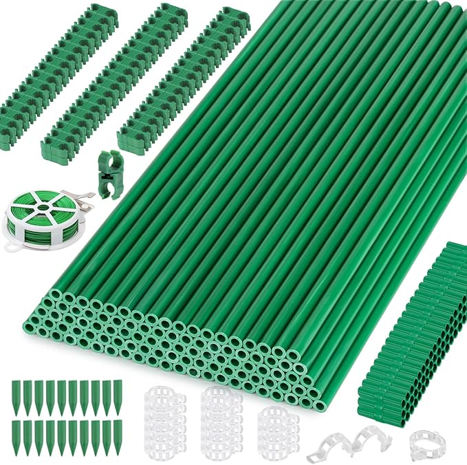 Cludoo 342PCS Garden Stakes Set with 100 Sets Fiberglass Plant Stakes Sticks ...