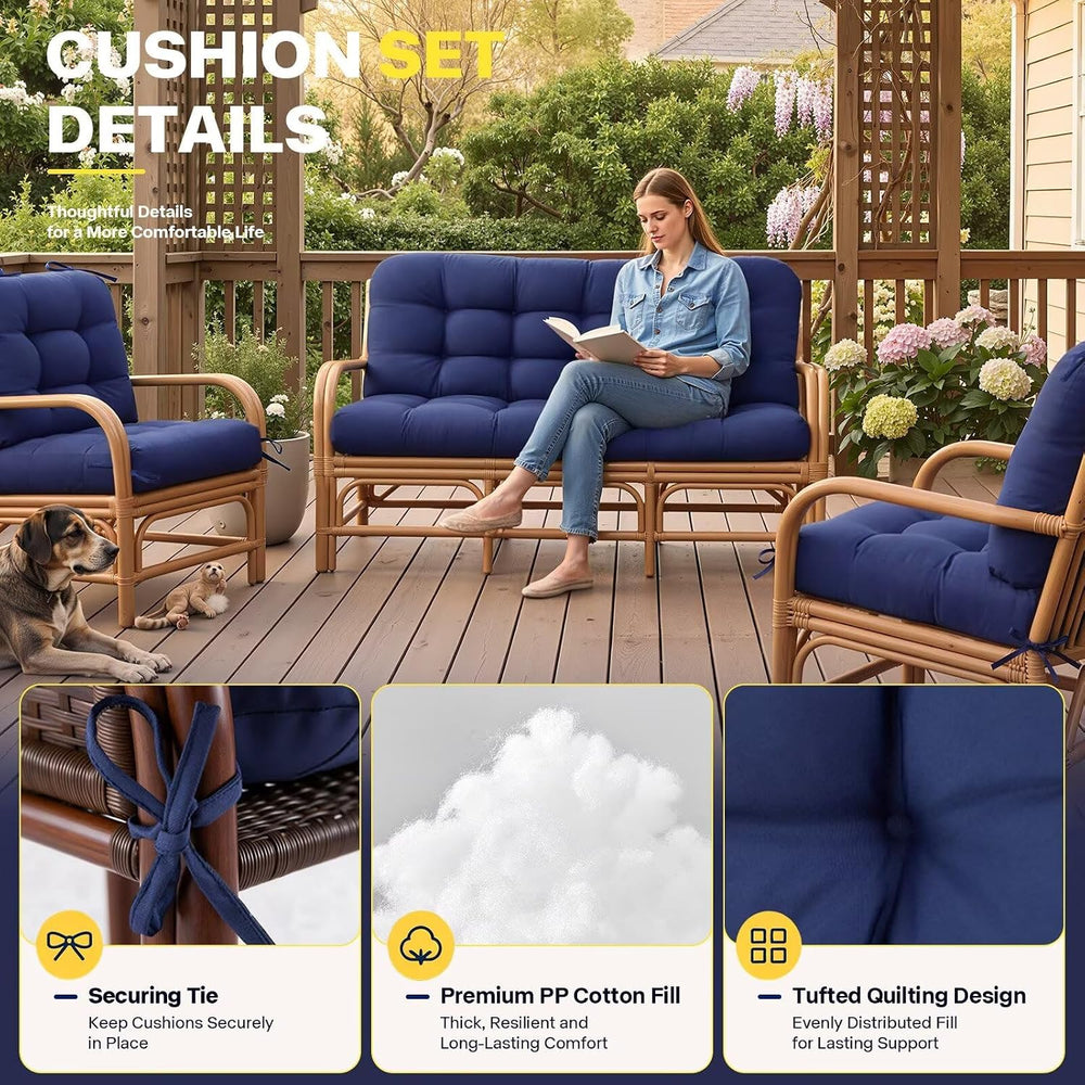 3 Pcs Waterproof Wicker Chair Cushions Thick Seat Pad for Outdoor Furniture