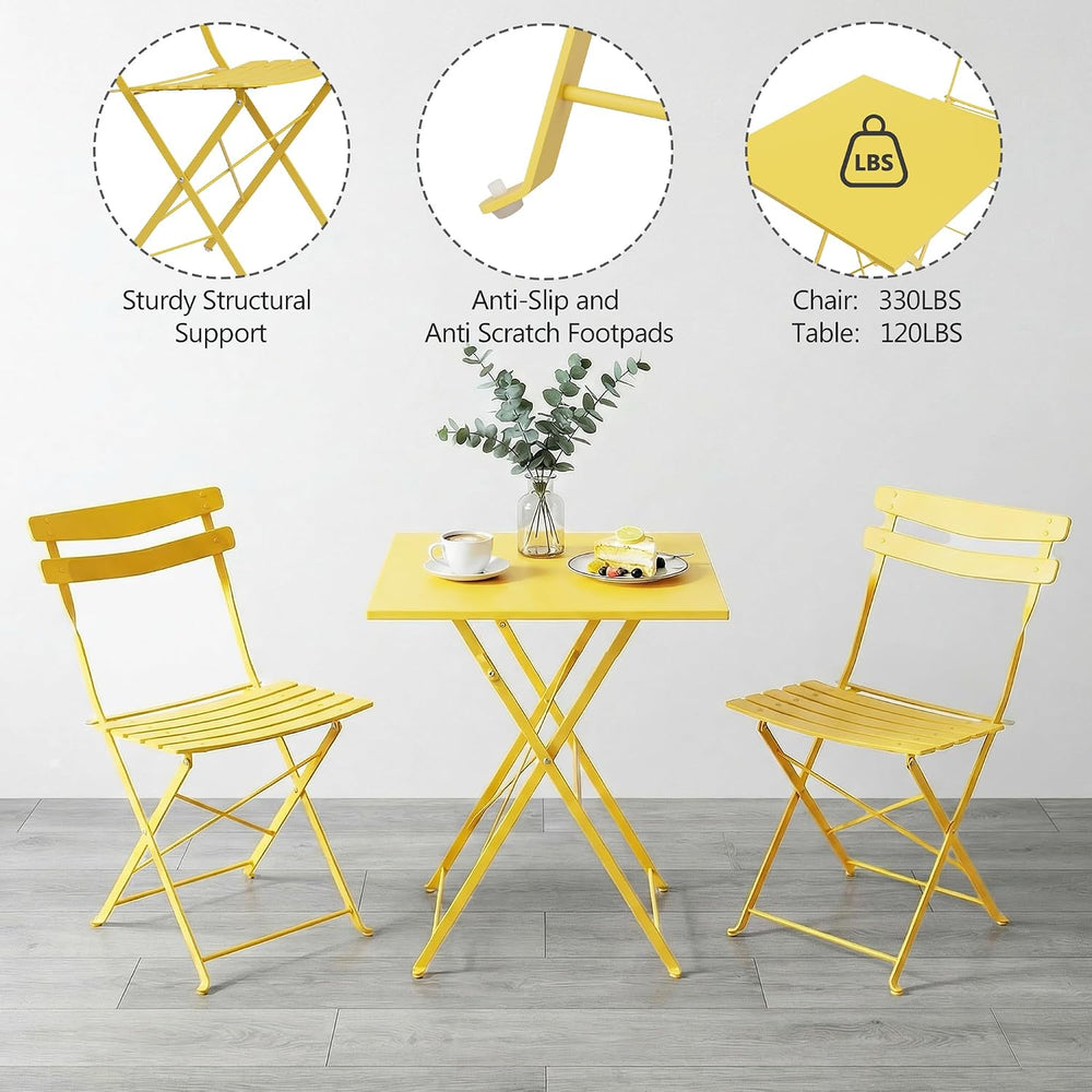 3 Piece Patio Bistro Set, Outdoor Folding Bistro Table and Chairs Set of 2