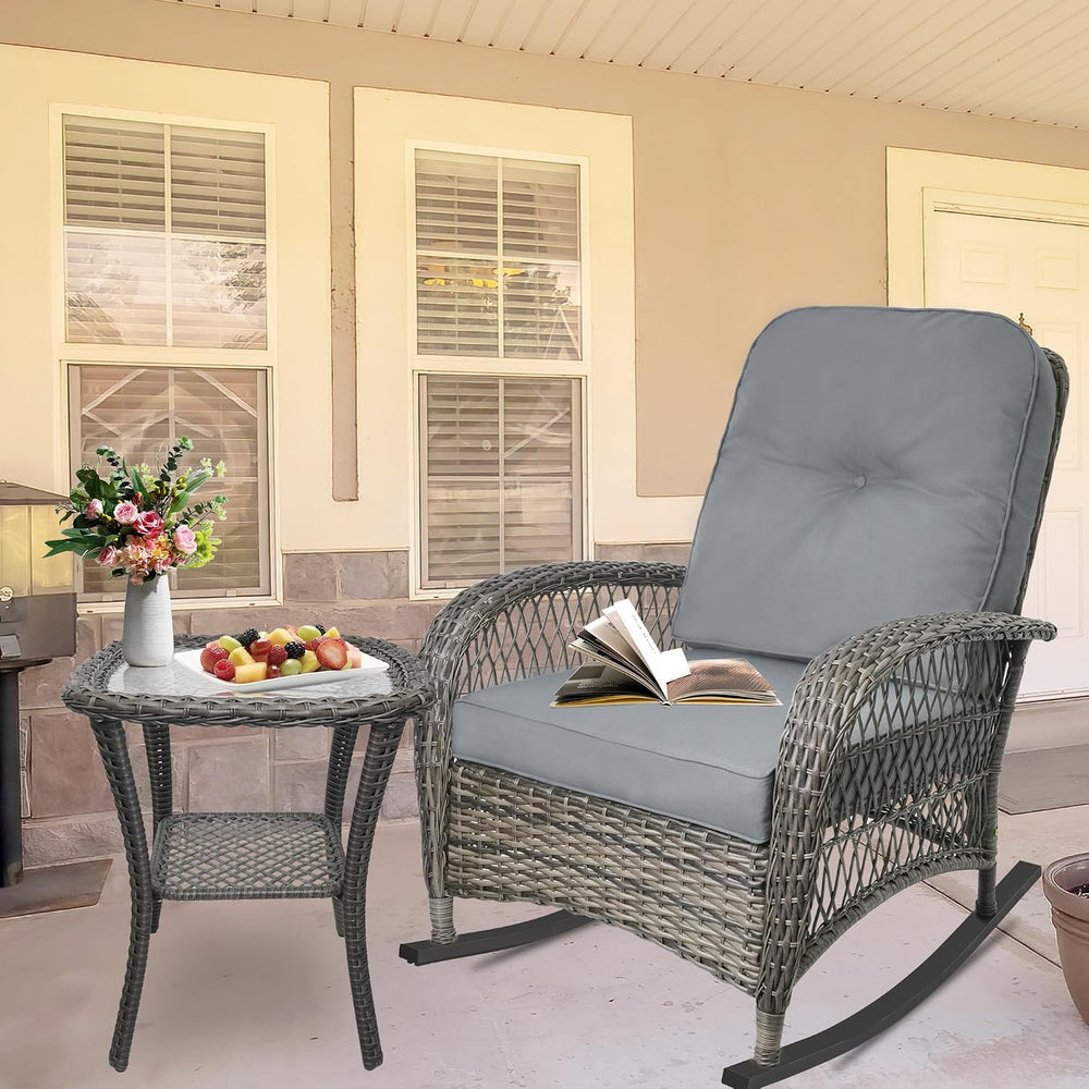 Outdoor Wicker Rocking Chair, All Weather Resin Rattan Wicker Rocking Chairs,...