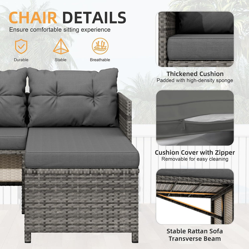 Shintenchi 3 Pieces Outdoor Patio Furniture Set, Wicker Patio Conversation Se...