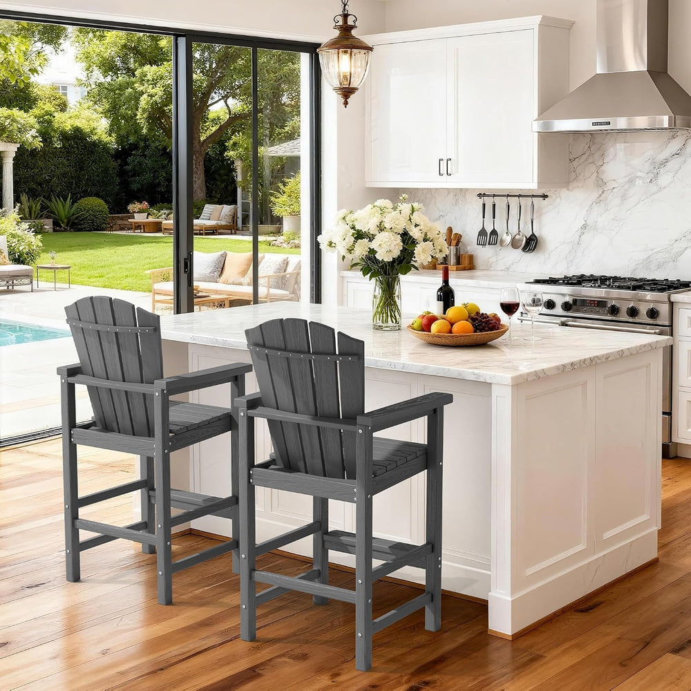 Tall Adirondack Chair Set of 2 with Double Connecting Trays, Gray