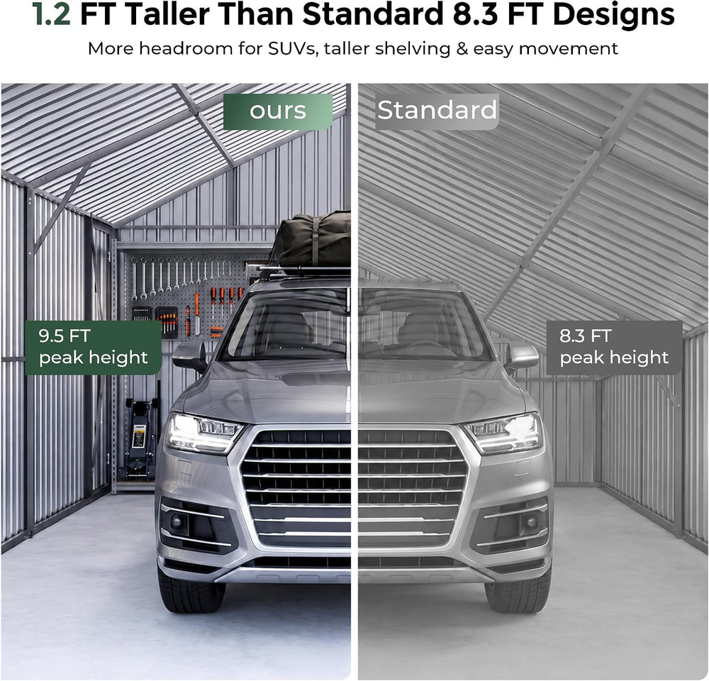 13x20x9.5 FT Outdoor Metal Garage, Enclosed Carport with Solar Light Bars