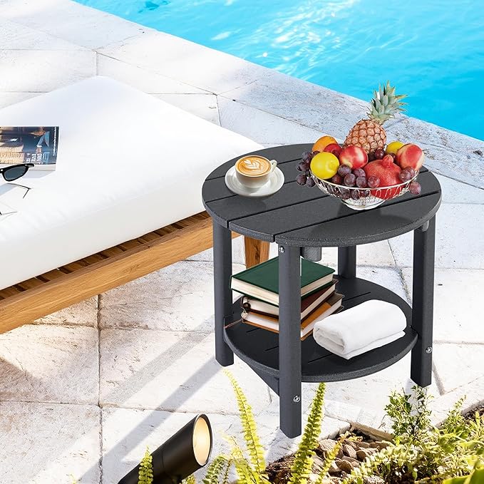 LZRS Round Adirondack Side Table Double End Table, Outdoor Side Tables for Pa...