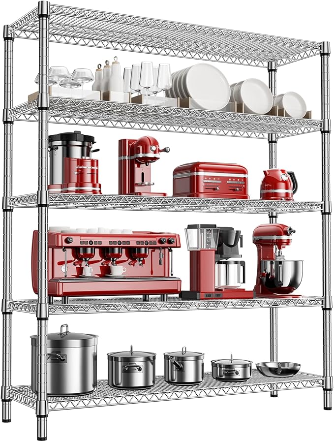 3500LBS 59" W 5 Tier Storage Shelves Rack Metal Wire Shelving Unit, Stor...