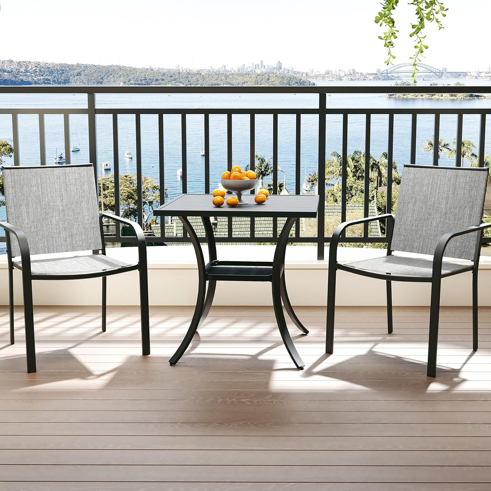 Outdoor Bistro Set for 2, Stackable Chairs & Square Table, Gray