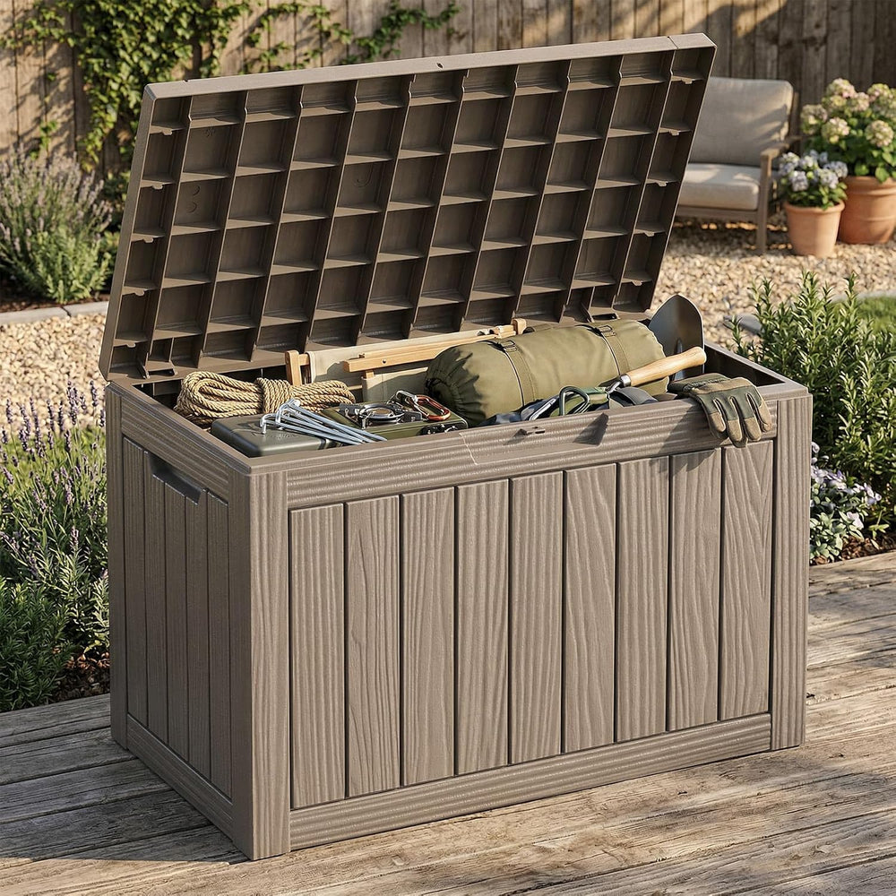60 Gallon Deck Box, Outdoor Storage Box, Grey