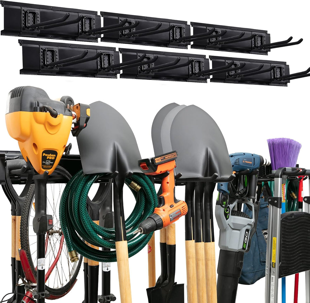 Garage Tool Organizer Wall Mount, 96", 6 Racks 12 Hooks, 600 lbs