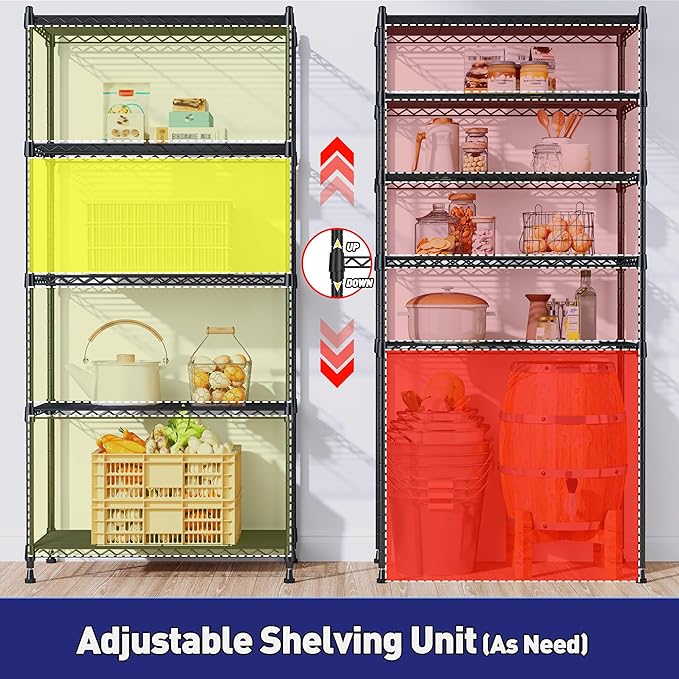 Storage Shelves Adjustable Metal Shelving Unit 5 Tier Wire Shelving,1010LBS P...