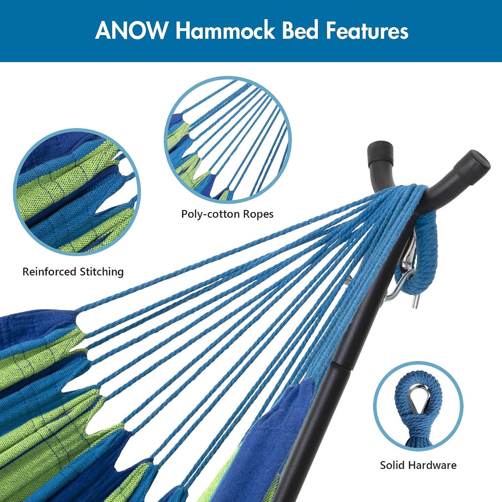 ANOW Outdoor Space Saving Hammock with Stand Included, Blue Green Stripe
