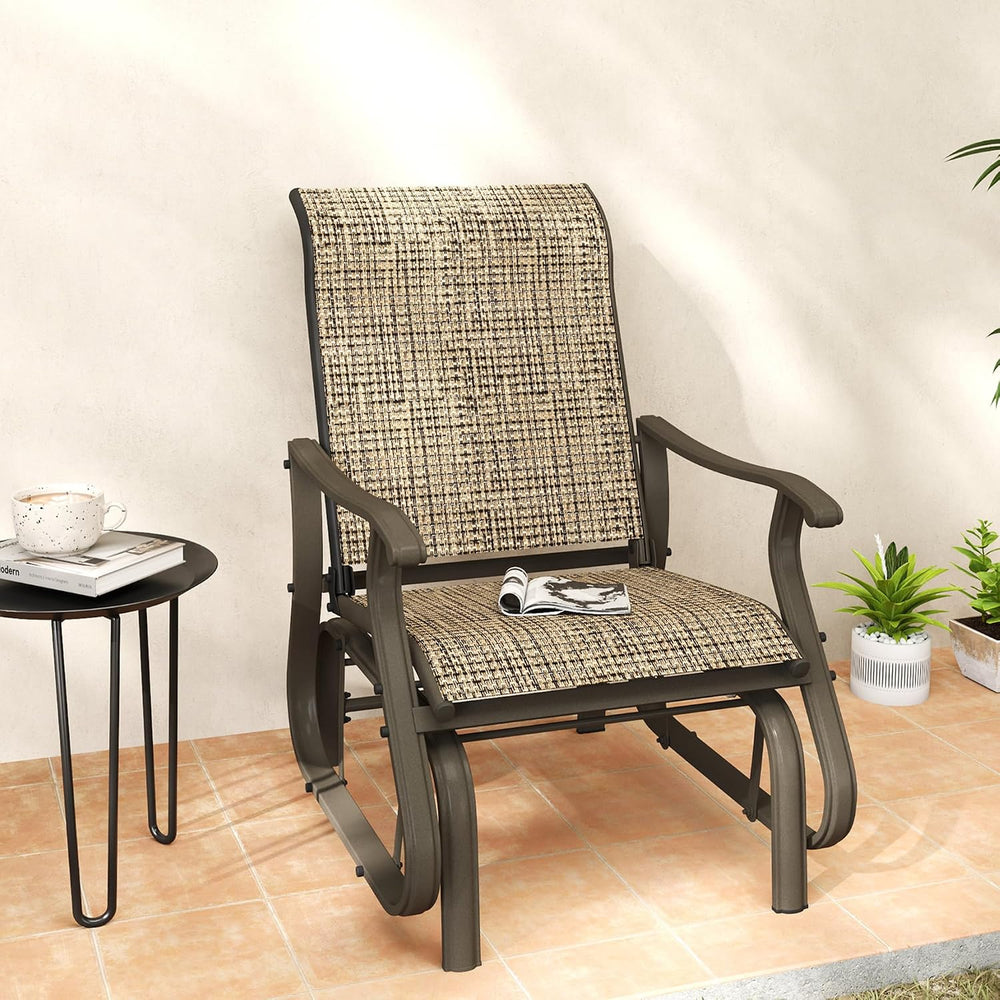 Outsunny Outdoor Glider Chair Patio Garden Steel Frame Light Mixed Brown