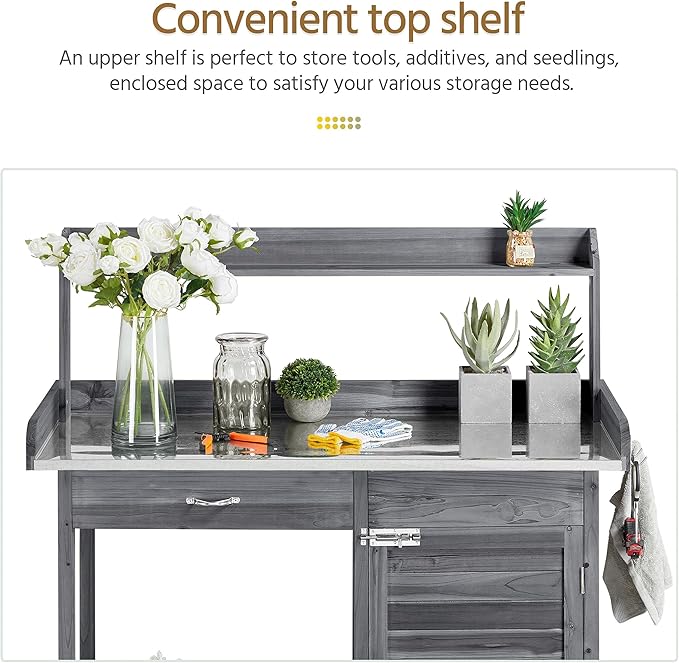 Yaheetech Outdoor Potting Bench Table, Garden Workstation w/Metal Tabletop/Ca...