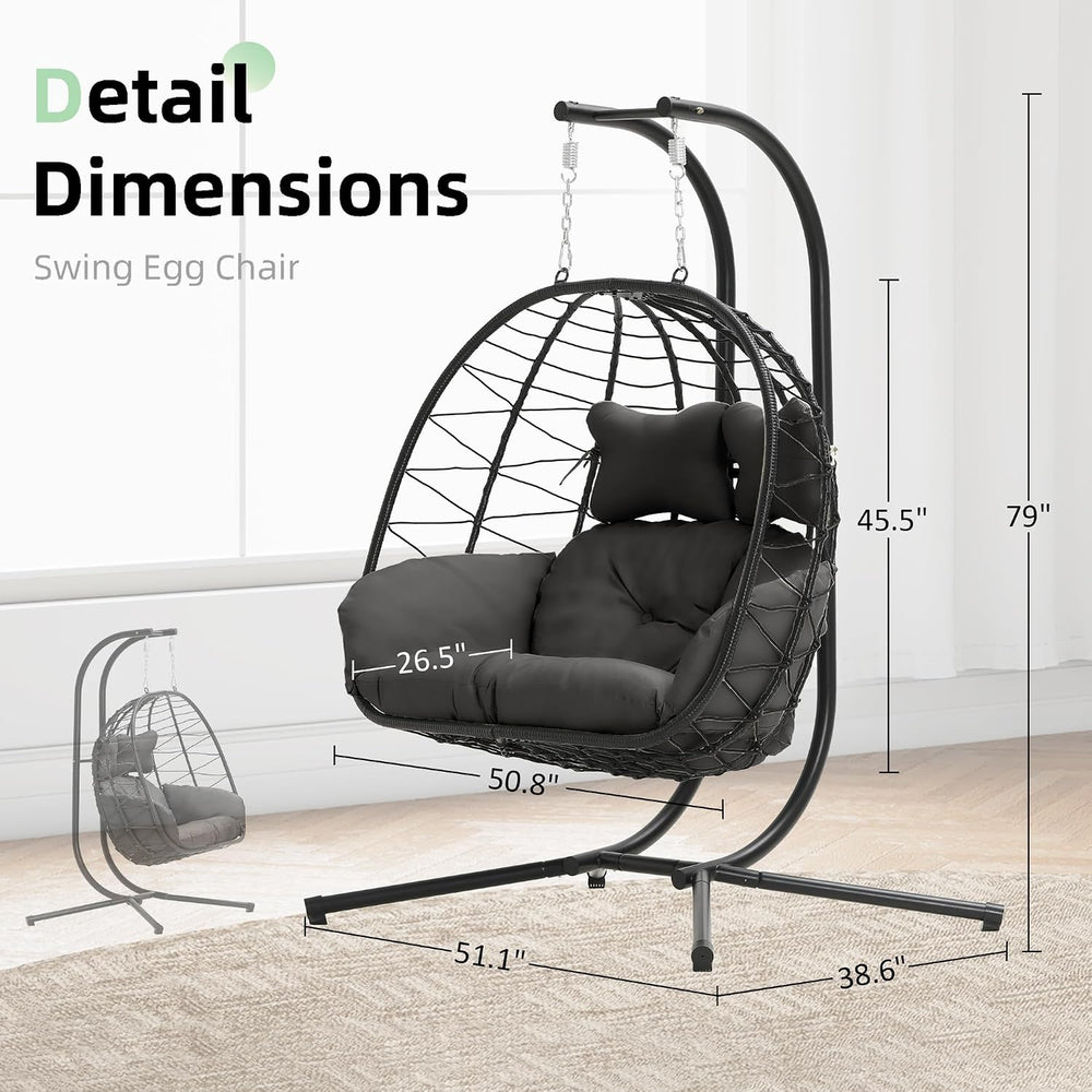 Double Egg Chair with Stand Hammock Swing Chair Foldable Hanging Loveseat, UV...