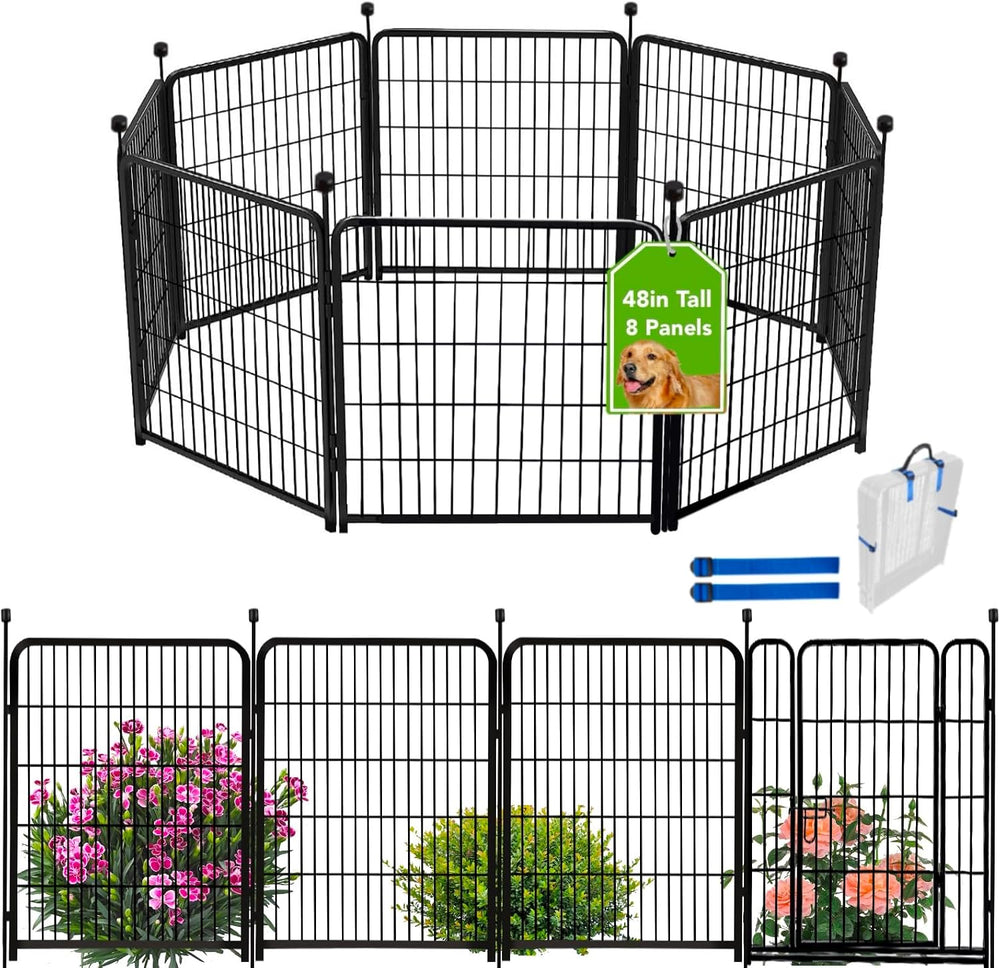 ADAVIN No Gate Tall Garden Fence, 48in 8 Panels Dog Fence Outdoor for Yard | ...