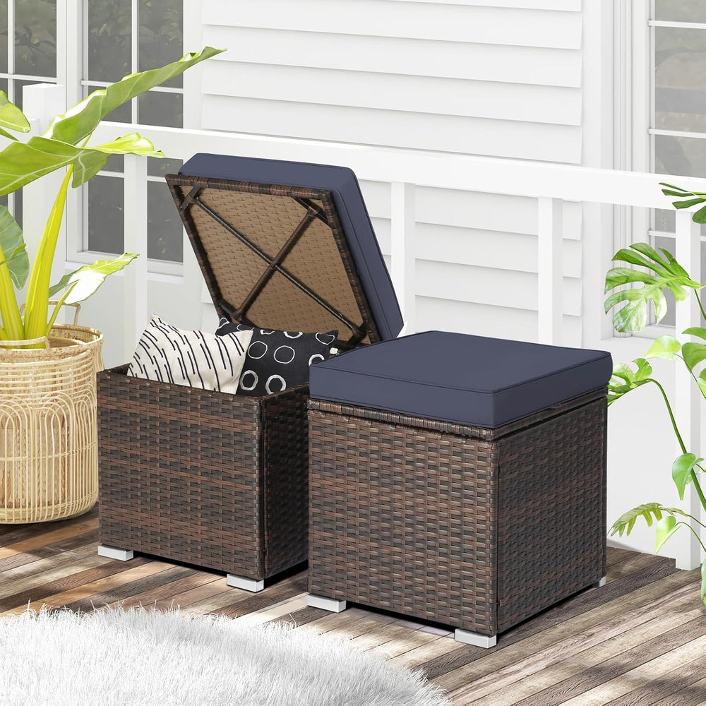 RELAX4LIFE 2-Piece Wicker Outdoor Storage Ottoman Set