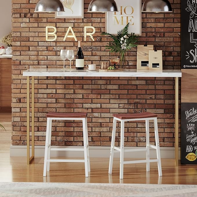 HOOBRO Bar Stools, Set of 2 Bar Chairs, 23.6 Inch Saddle Stools, Kitchen Coun...
