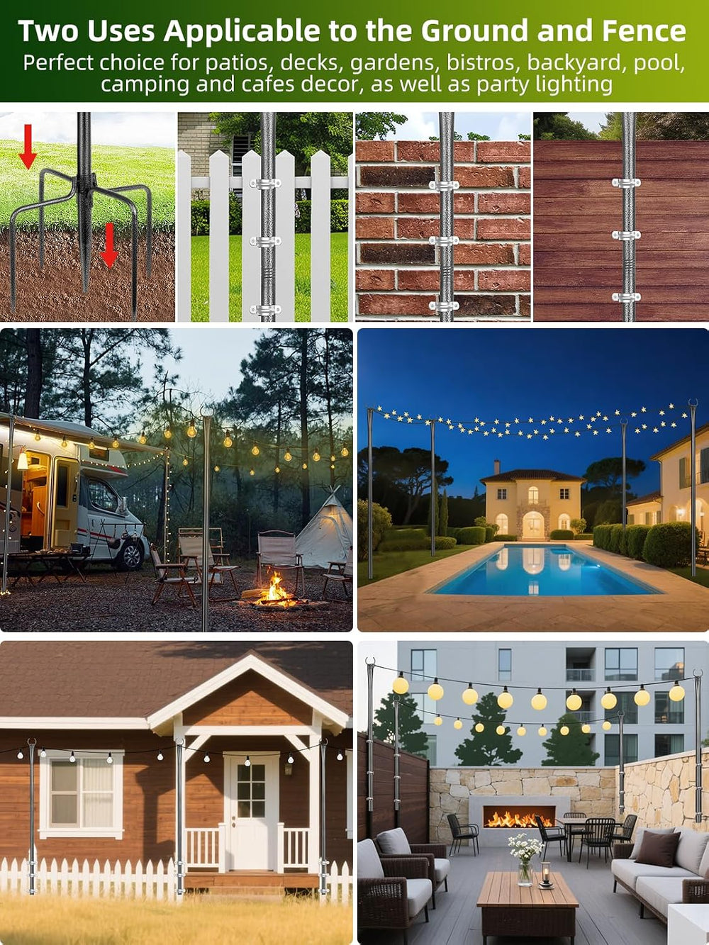 String Light Poles for Outside, 4 Pack 10 ft Frosted Silver Poles