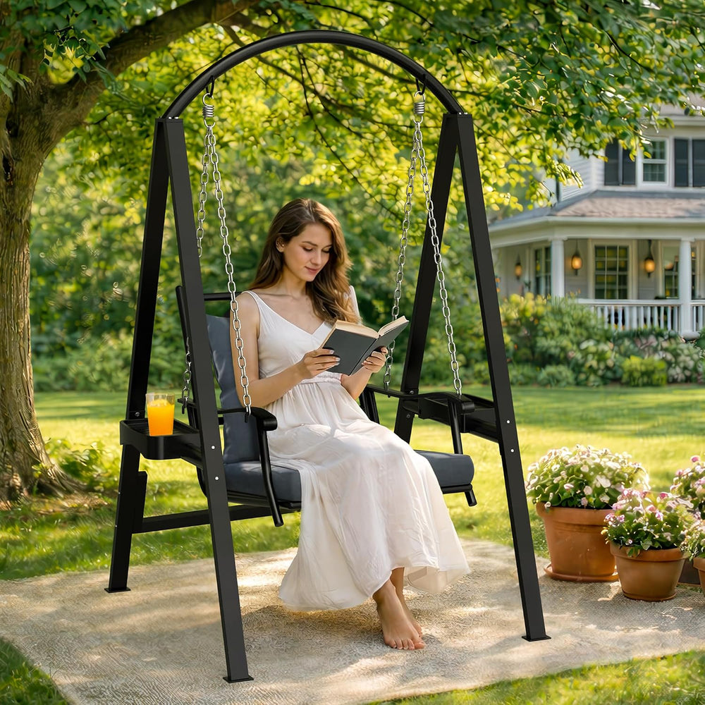 Pamapic 350lbs Porch Swing with Stand, Metal Frame Outdoor Swing, Gray