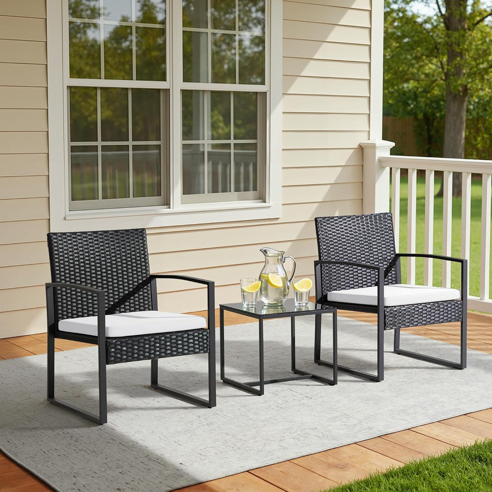 Greesum 3 Piece Wicker Conversation Bistro Sets Outdoor Patio Set(White)