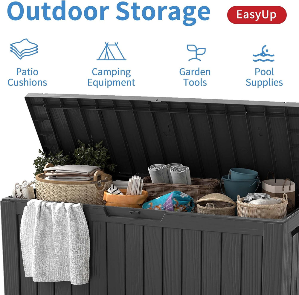 EasyUp Outdoor Storage Box 100 Gallon Waterproof Resin Deck Boxes Black
