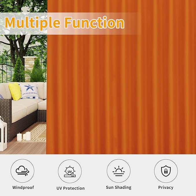 Easy-Going Outdoor Patio Curtains Detachable Tab Top Windproof Weatherproof C...