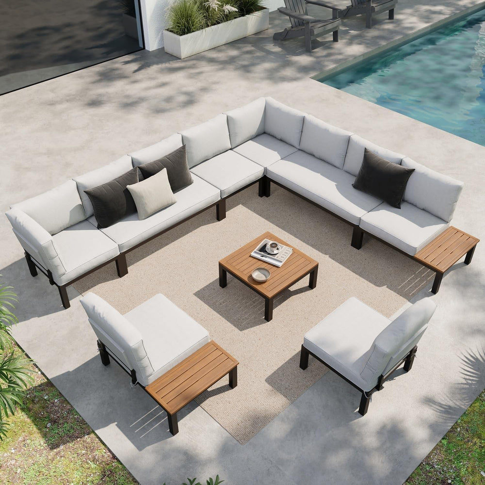 Sophia & William 10-Seat Metal Patio Sofa Sectional Set with Gray Cushions