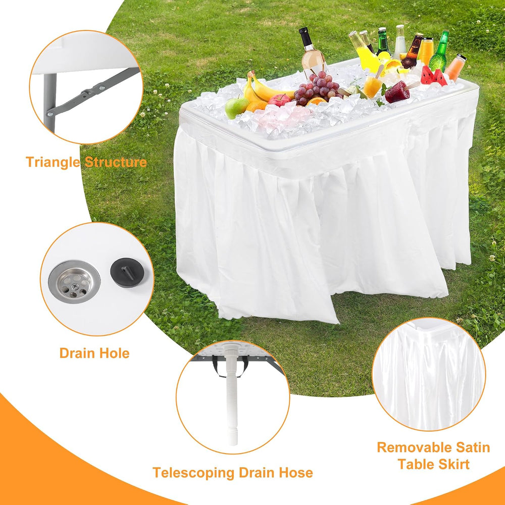Allpop 4 Foot Folding Ice Cooler Table with Matching Skirt, Portable Patio Ta...