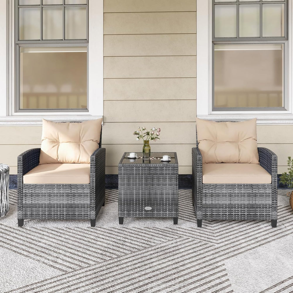 KOTEK 3 Piece Patio Furniture Set, Outdoor PE Rattan Conversation Set with Wa...