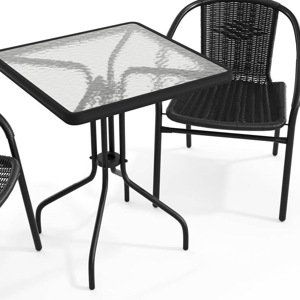 Flash Furniture Lila 23.5'' Square Glass Metal Table with 2 Black Rat...