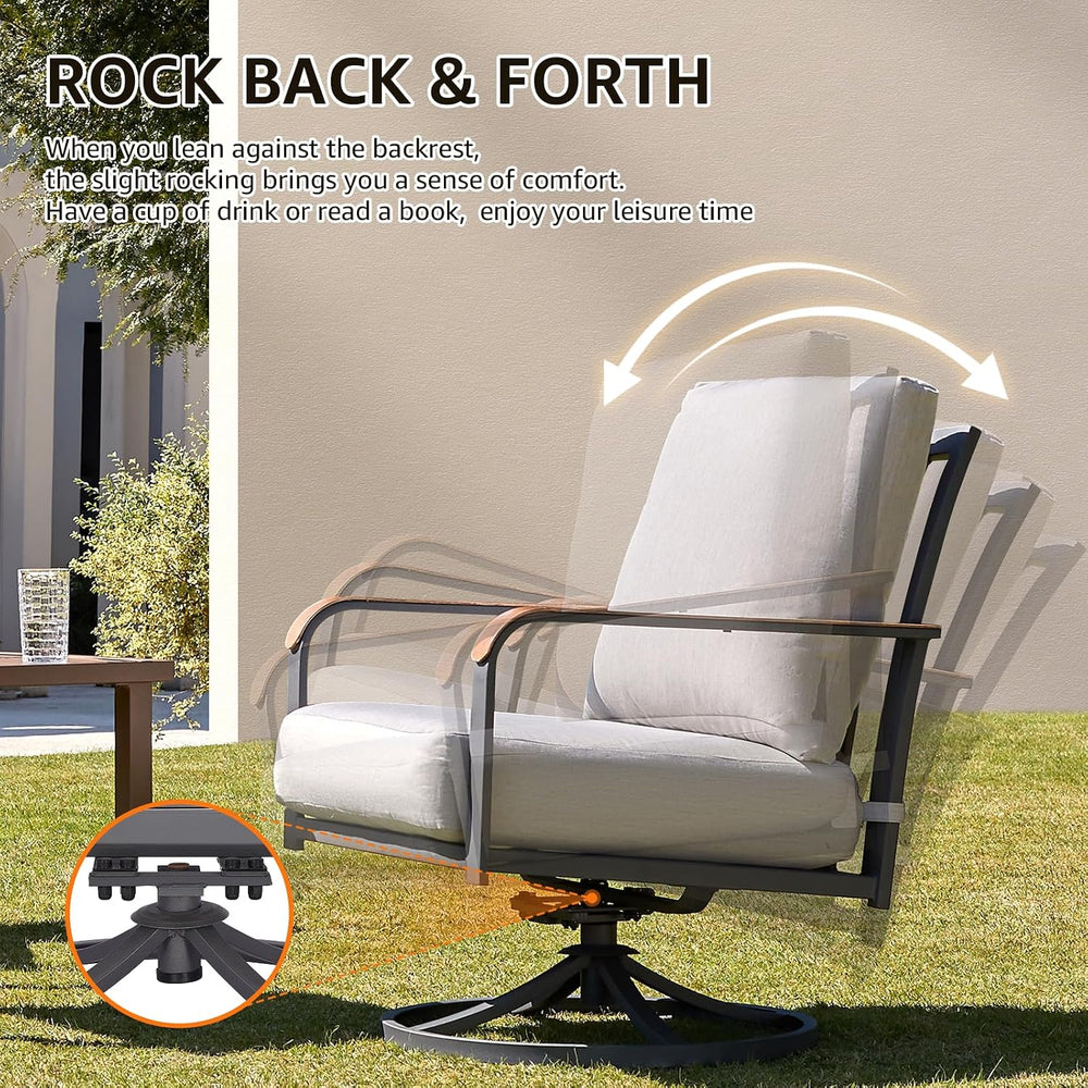 Patio Swivel Chairs Set of 2,Outdoor Rocker Chairs Set with 6" Thick Cus...