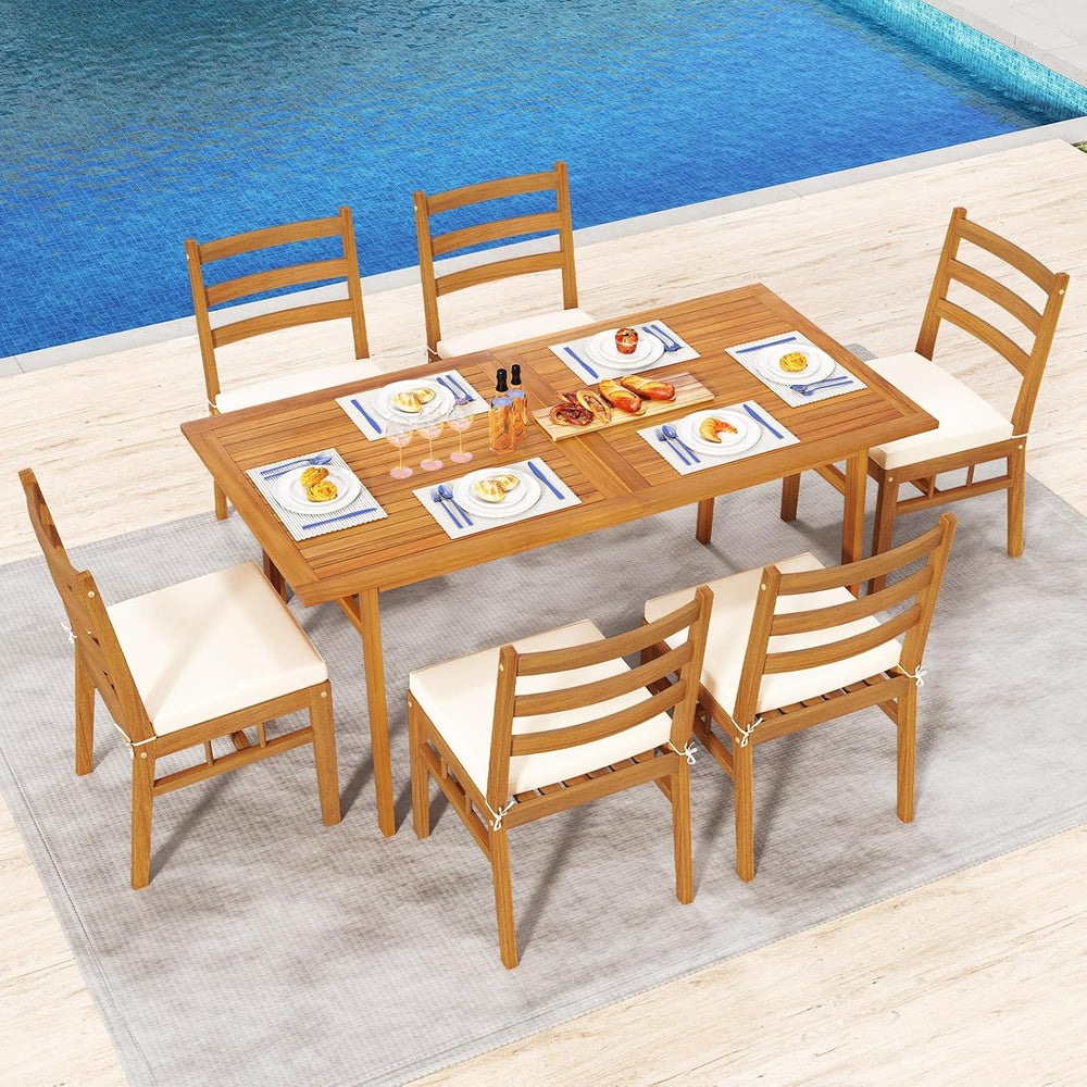 Tangkula 7 Pieces Patio Acacia Wood Dining Set, Outdoor Heavy Duty Rectangula...