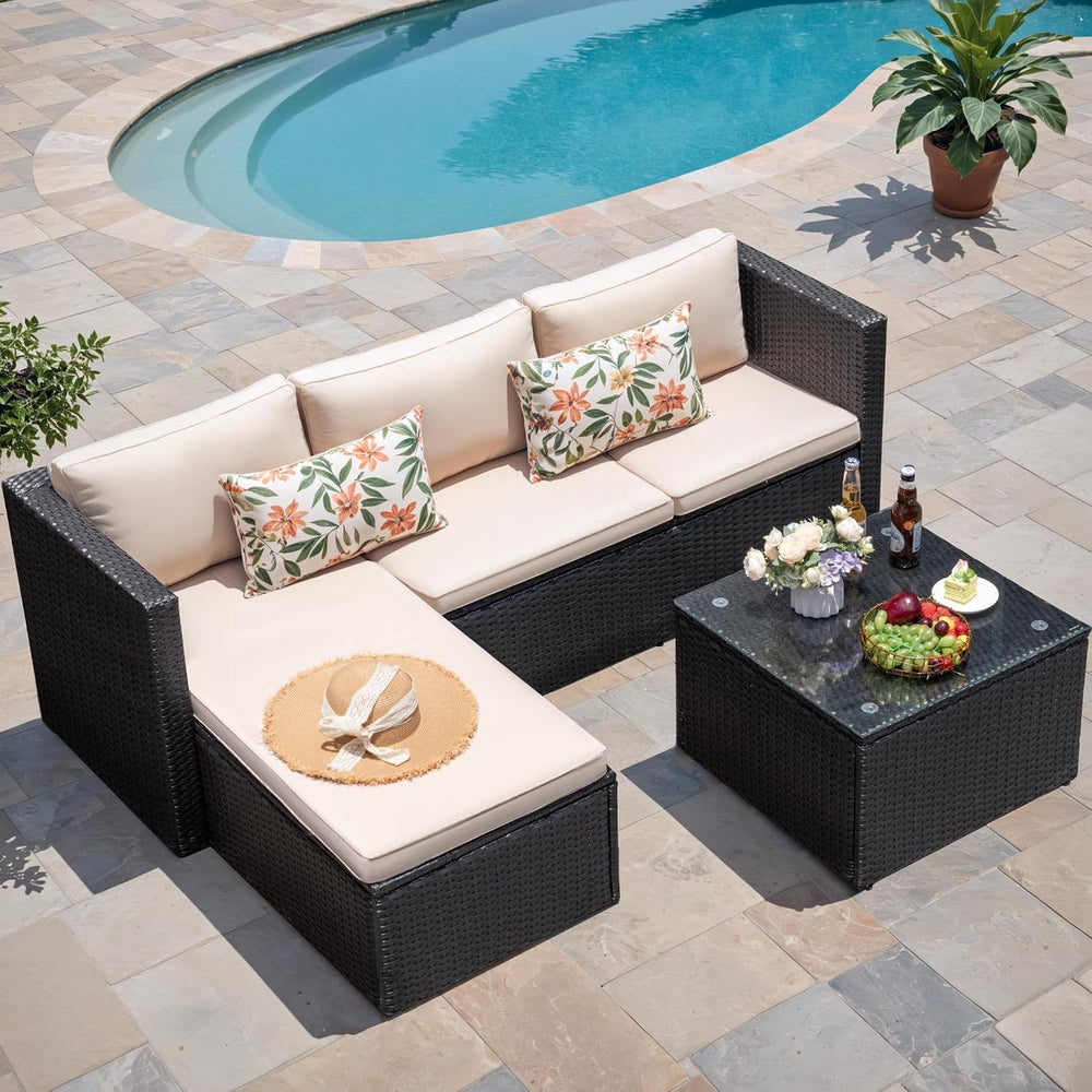 Greesum 3 Piece Patio Furniture Set Outdoor Wicker Rattan Sectional Sofa with...